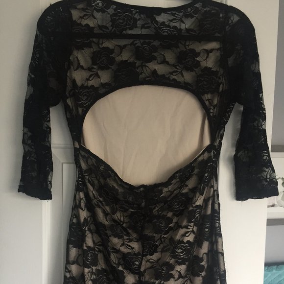 Black Lace Mini Dress With Back Cut Out - Picture 2 of 4